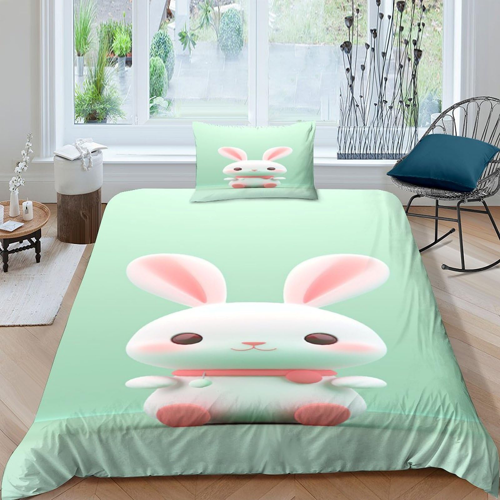 Housse de couette lapin microfibre anti-transpiration pour literie enfant single 135x200