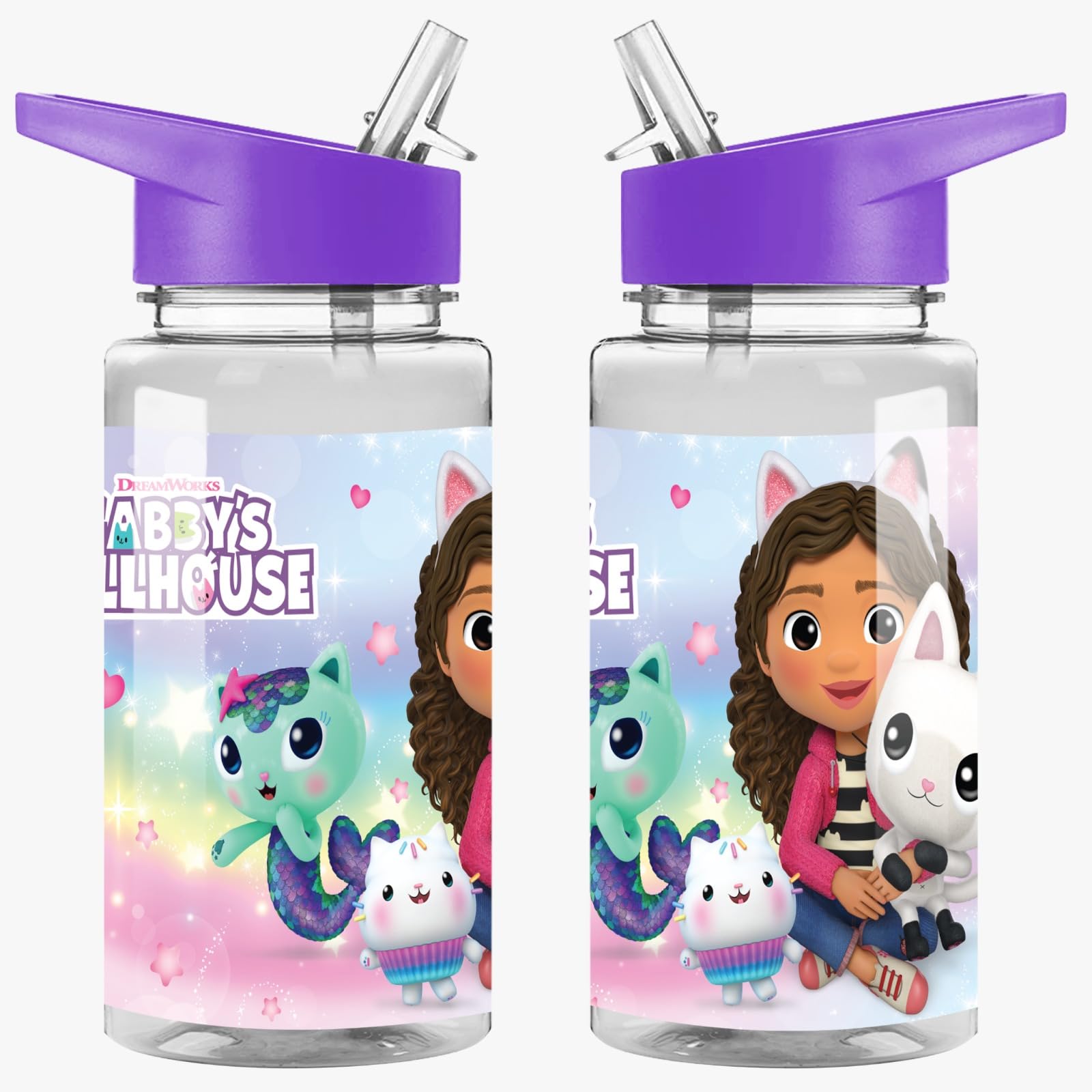 Tdl Gabby's Dollhouse Official Kids Water Bottle 450Ml – Bpa-Free, Leakproof, Flick-Top Lid – Official Character Design Bottle For School, Nursery, Travel & Sports (Gabby's Dollhouse)