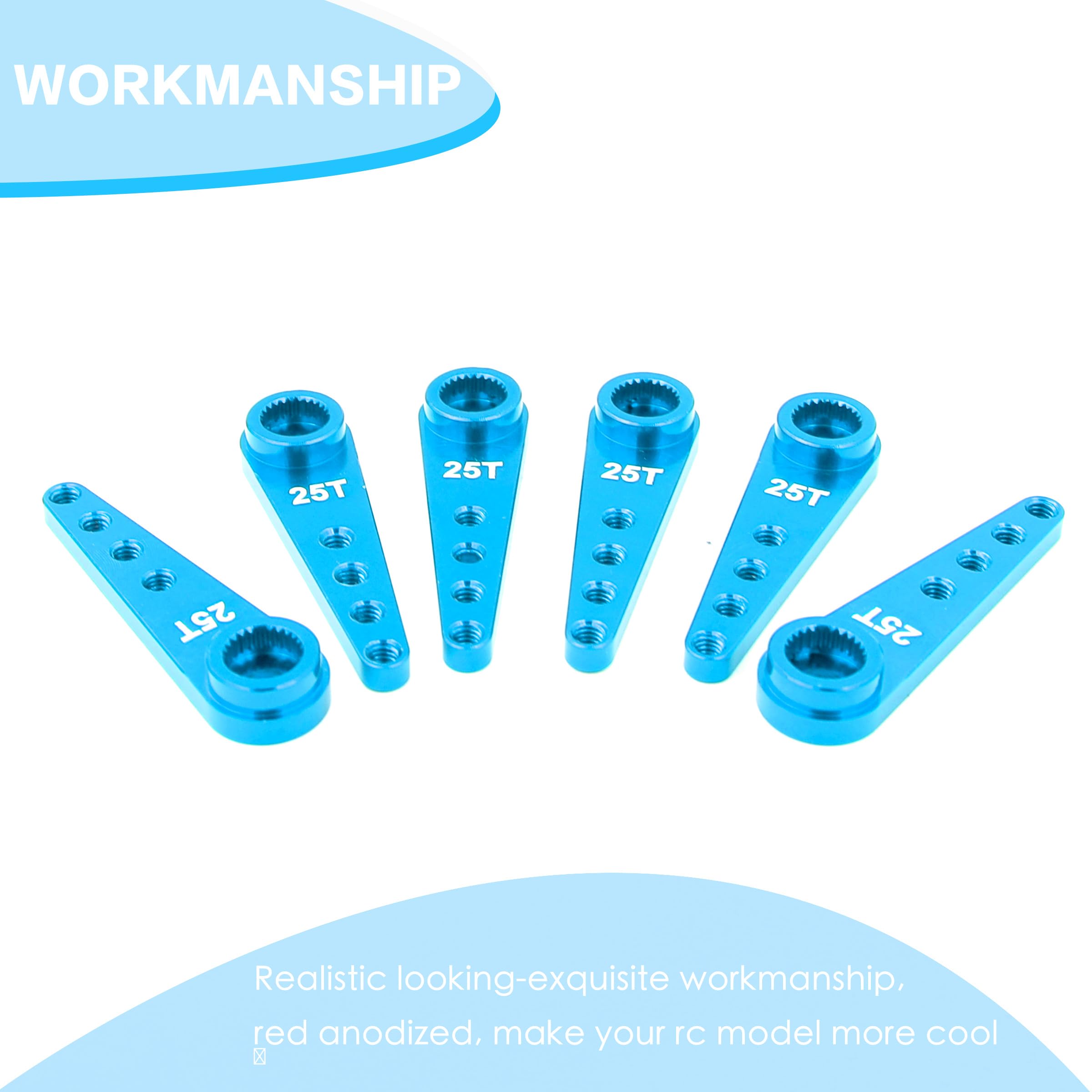 Raflot 6PCS 25T Servo Horn 37mm Aluminum Alloy 25 Teeth Extension Steering Arm Server Compatible with Futaba Savox Power HD HSP MG995 MG996 Servos for RC Car Truck(Blue)