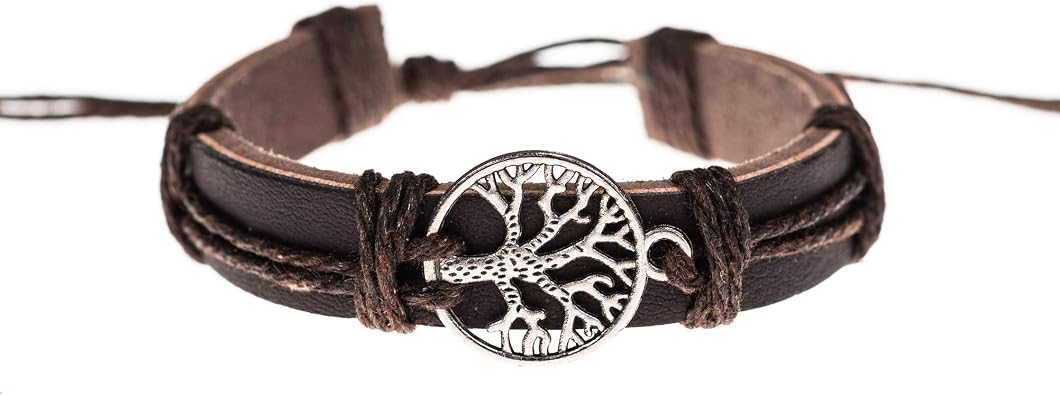BlueRica Tree of Life on Leather and Cord Bracelet