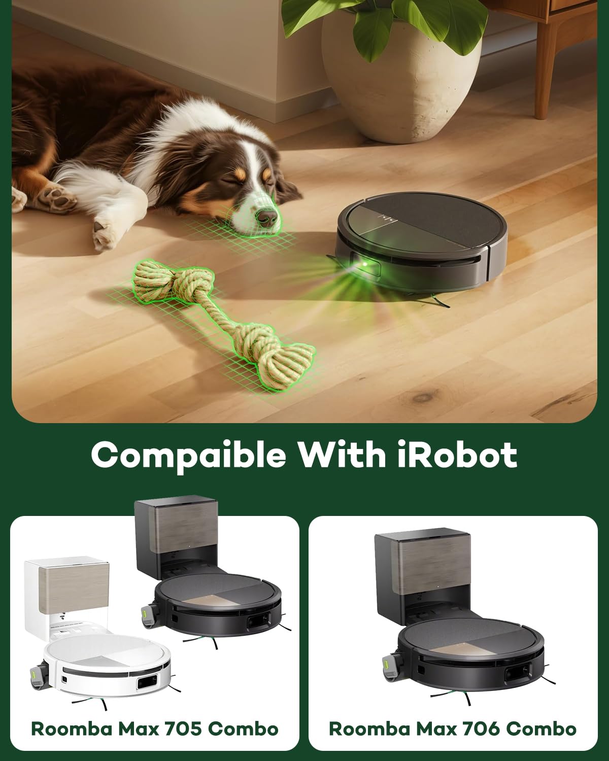 Chuancheng 4-pak 705 Combo mop rolkowy do iRobot Roomba Max 705 Combo/Max 706 Combo Robot próżniowy, zmywalna część zamienna do mopa z mikrofibry