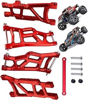 RCMYou RC Front Rear Suspension A-Arms Upgrades Part for 1/10 Traxxas Rustler VXL/Stampede VXL 2WD,Alloy Arms Hop Ups w/Tie Bar,Replace 3631 3655,Red