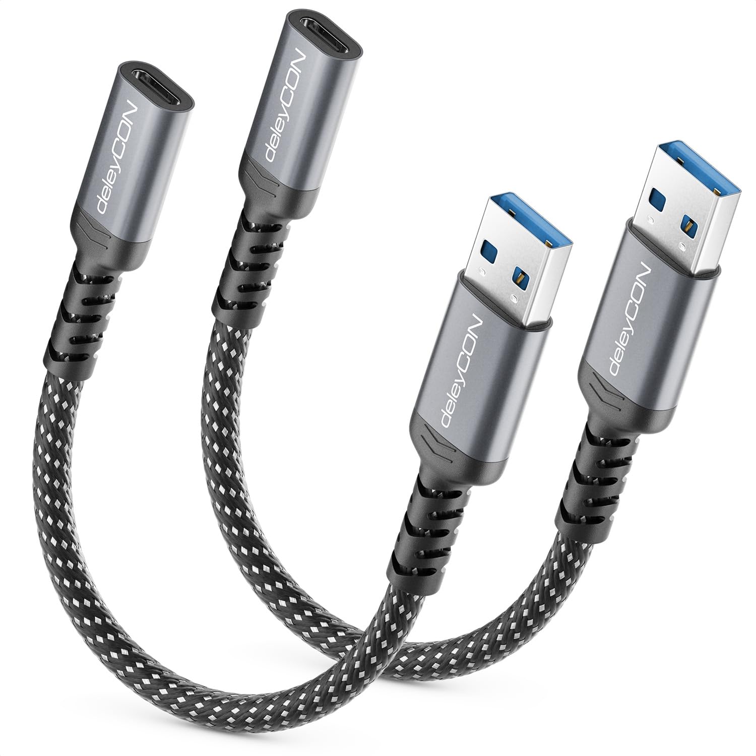 deleyCON 2x Adattatore USB-C a USB 10 Gbps - Presa C a Spina A - Cavo per iPhone Serie 17/16/15, iPad, Galaxy Serie S25/S24/S23, A56, A16, Laptop, SSD, HDD, Notebook, CarPlay ecc.