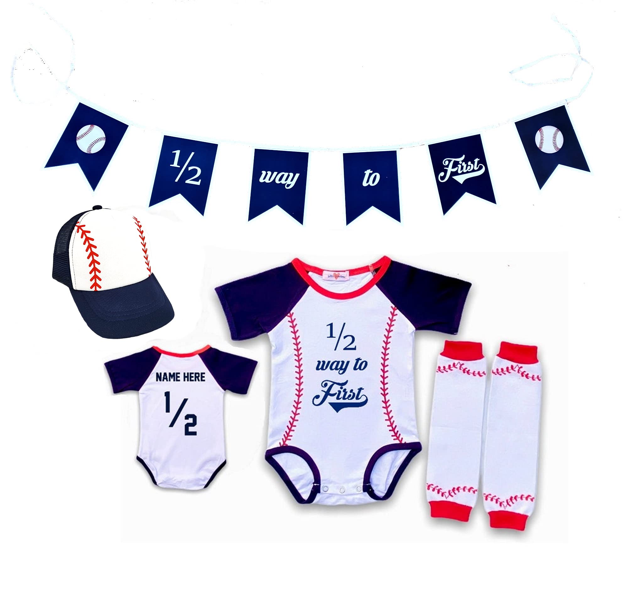 Personalized Half Birthday Boy Girl Half Way to First® 6 Month Baseball 1/2 Halfway Outfit Set