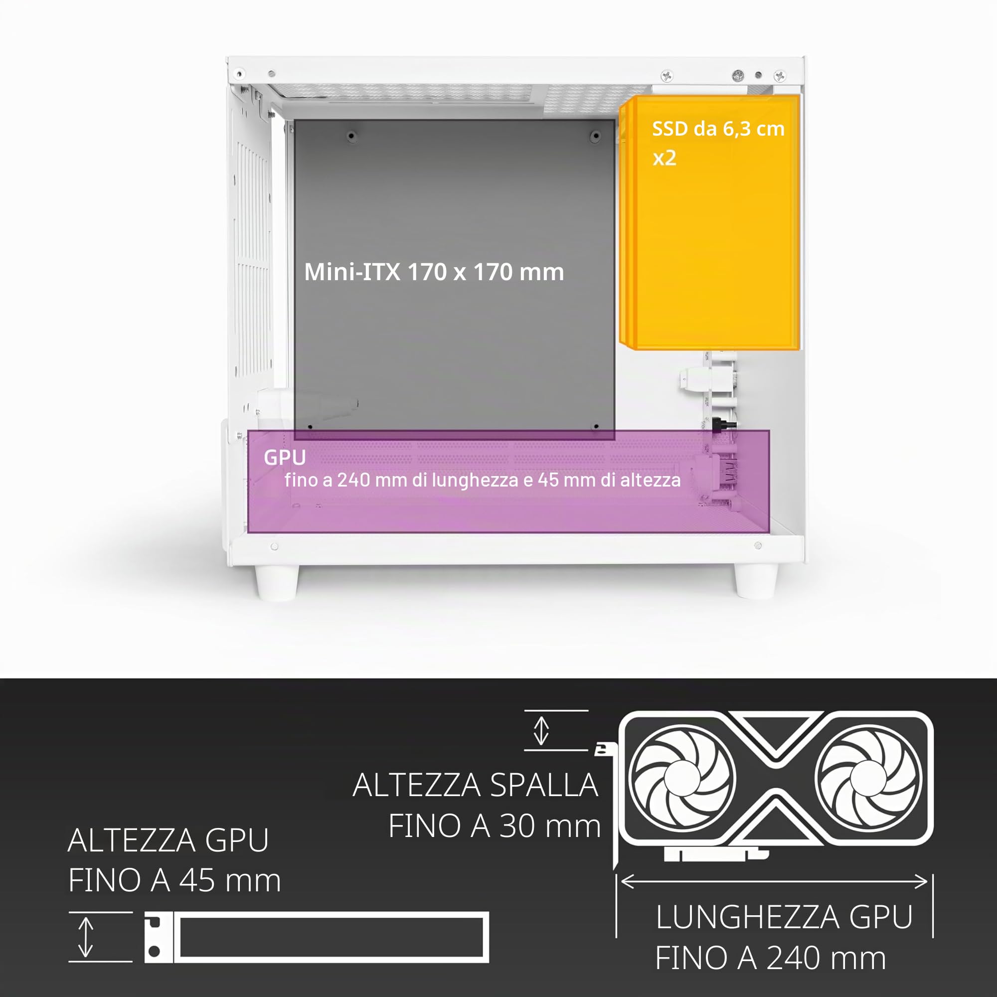 SGPC K66 Lite 8.4L/Compact Mini-ITX PC Gaming Case/135mm CPU Cooler & 240mm GPU & SFX PSU Support/Vetro Temperato Pannello Laterale/1 x Preinstallato ARGB Fan (K66Lite, Bianco)