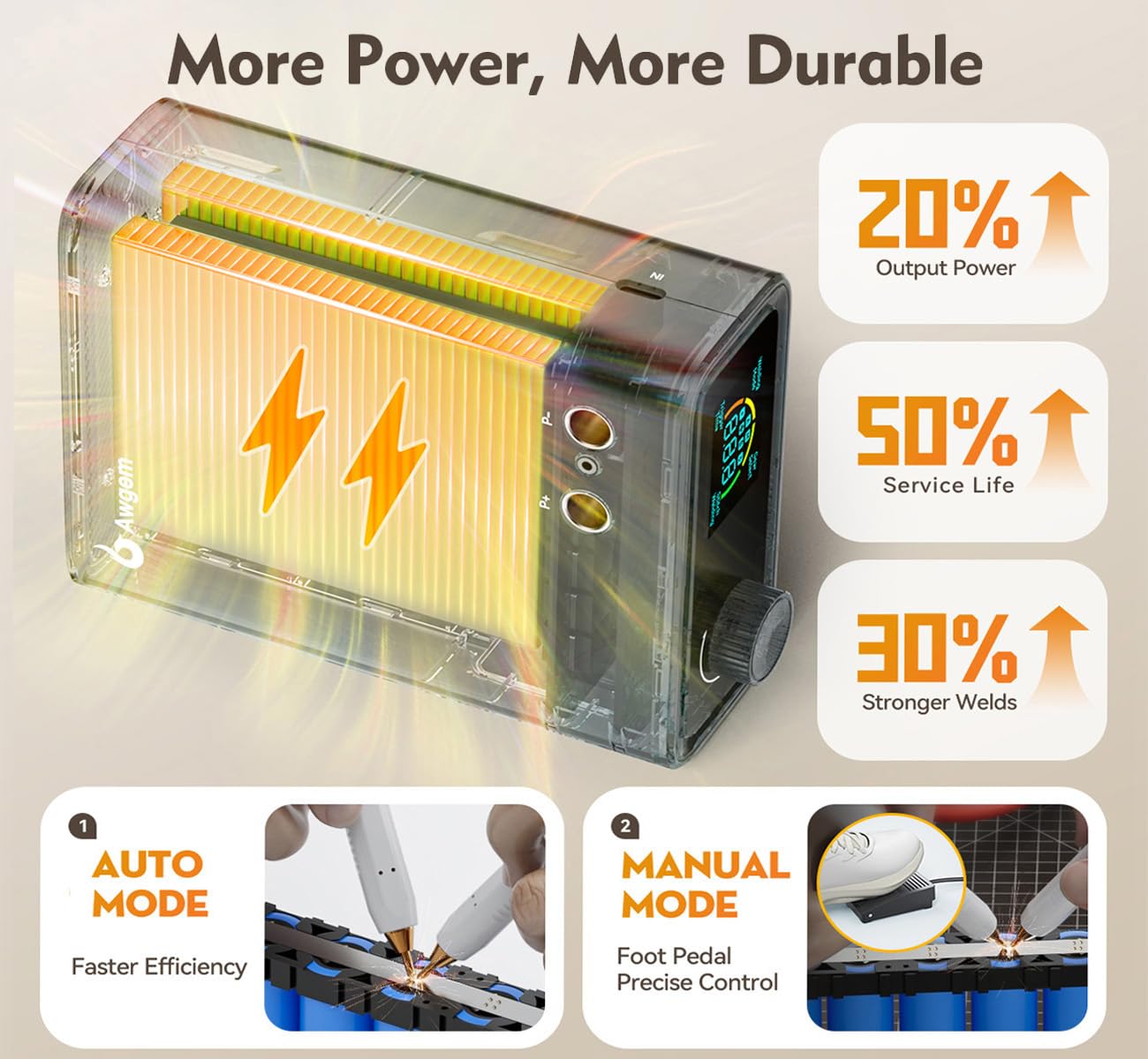 Soudeur par points de batterie 11 000 W, Awgem 0,1-0,3 mm portable avec bouton rotatif 100 vitesses, modes de pédale automatique/pied, double impulsion, pour réparation et soudage de batterie au