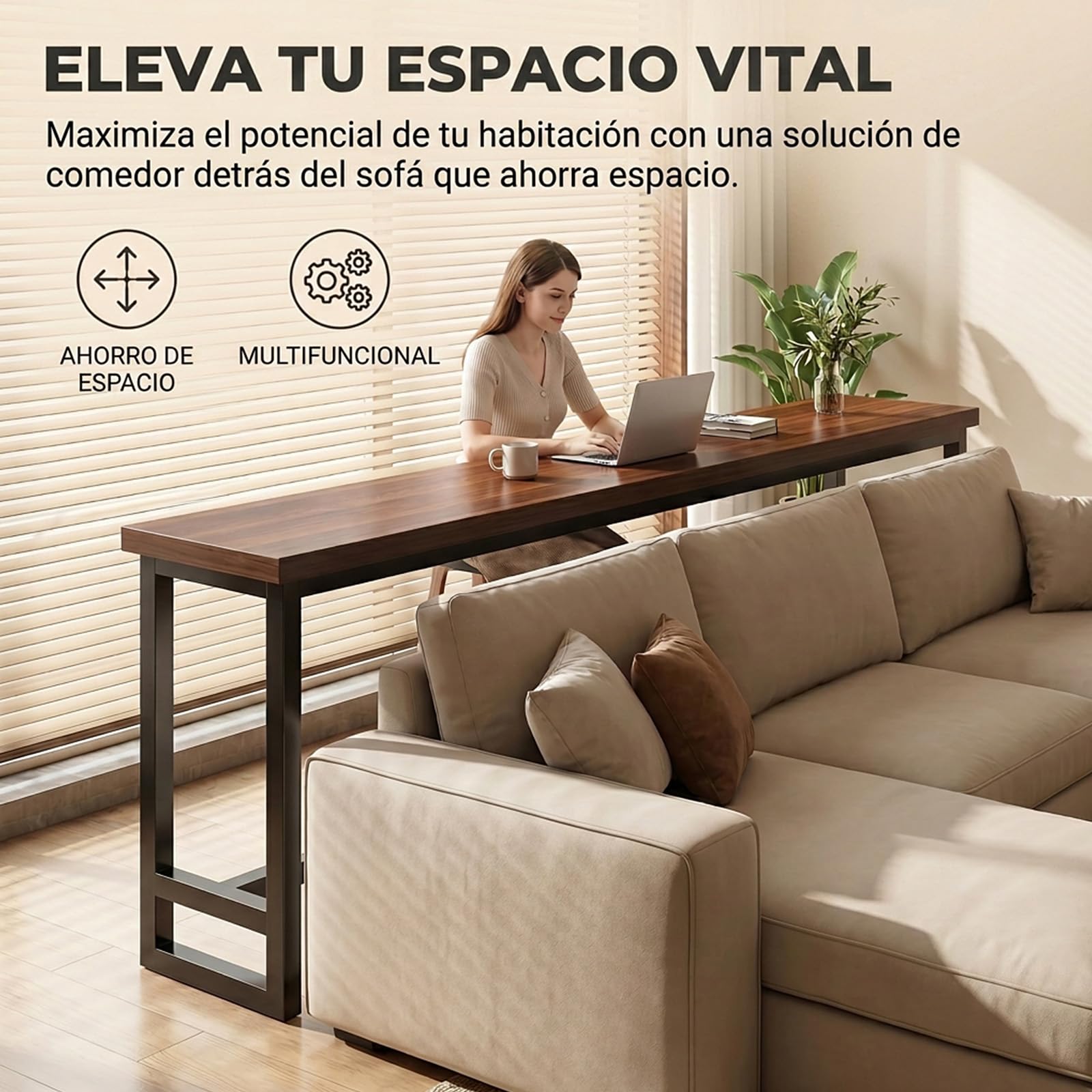Barra Cocina Mesa Alta, Madera y Metal, para Hogar o Cafetería