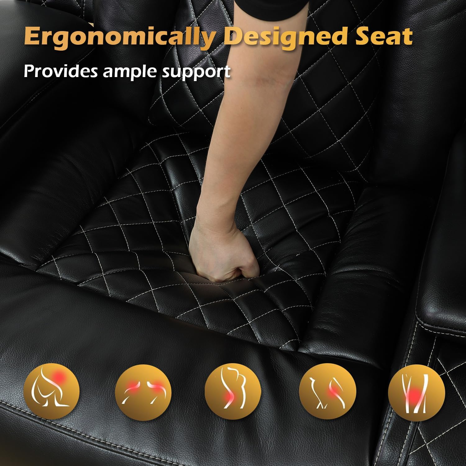 Black Leather Power Reclining Sectional Sofa，Sectional Couch with Recliner Living Room Set with LED Light/Read Light/Storage Console/Home Theater Seat