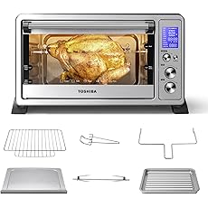 Toshiba Speedy Convection Toaster Oven Countertop with Double Infrared Heating, 10-in-1 with Toast, Pizza, Rotisserie, Larger 6-slice Capacity, 1700W, Black Stainless Steel, Includes 6 Accessories