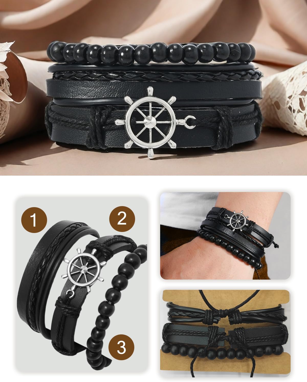 kasahara Pirate Costume Accessories for Women Men 6 Pcs Pirate Head Scarf Bandanas Waist Sash Belt Jewelry - Image 6