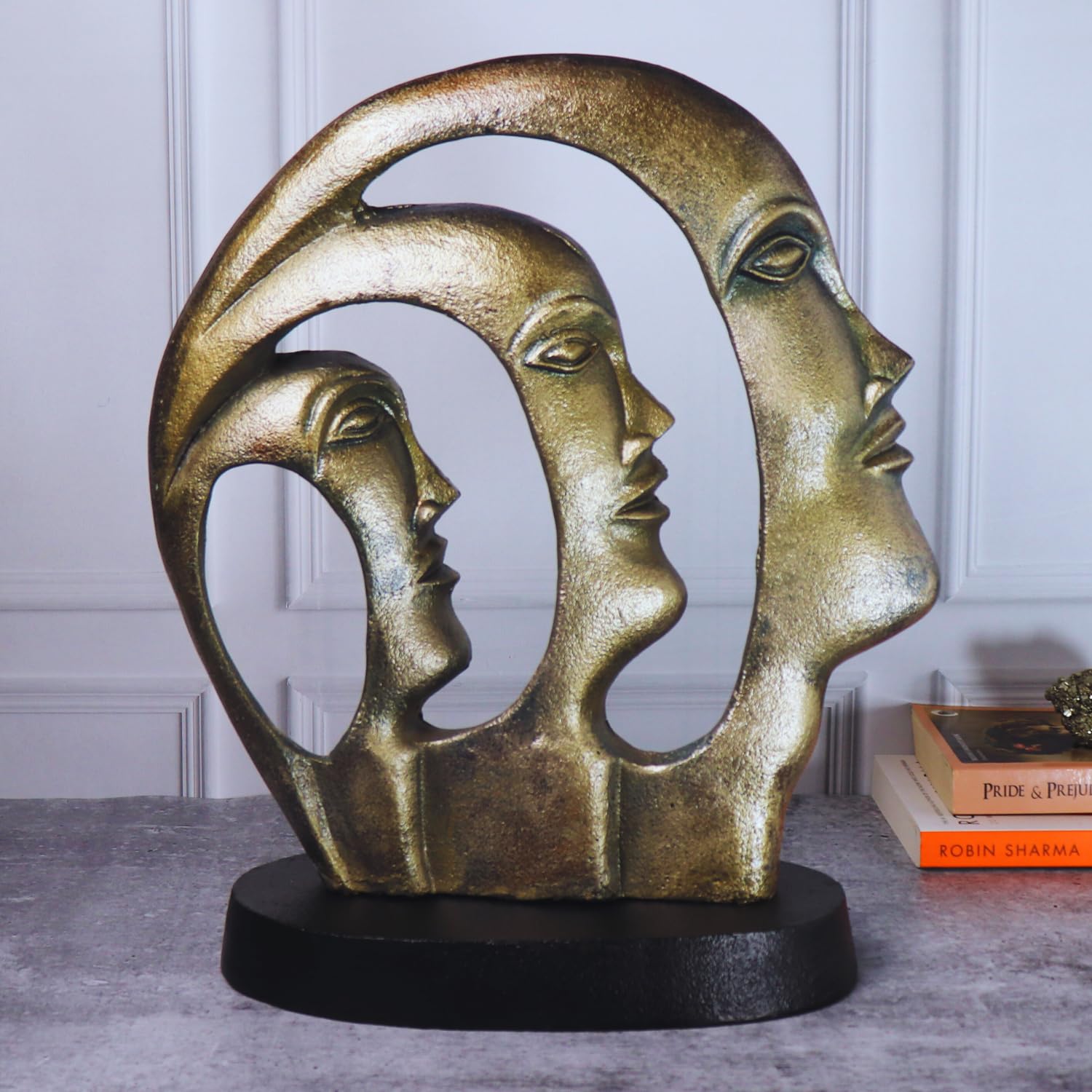 Loosebucket®Glorious Three Faces for Table Decoration Showpiece | Table Decor |Centerpiece| Table Sculpture for Home | Sculpture for Living Room, Drawing Room,Aluminum Set of 1, 17 H X 15 W Inch