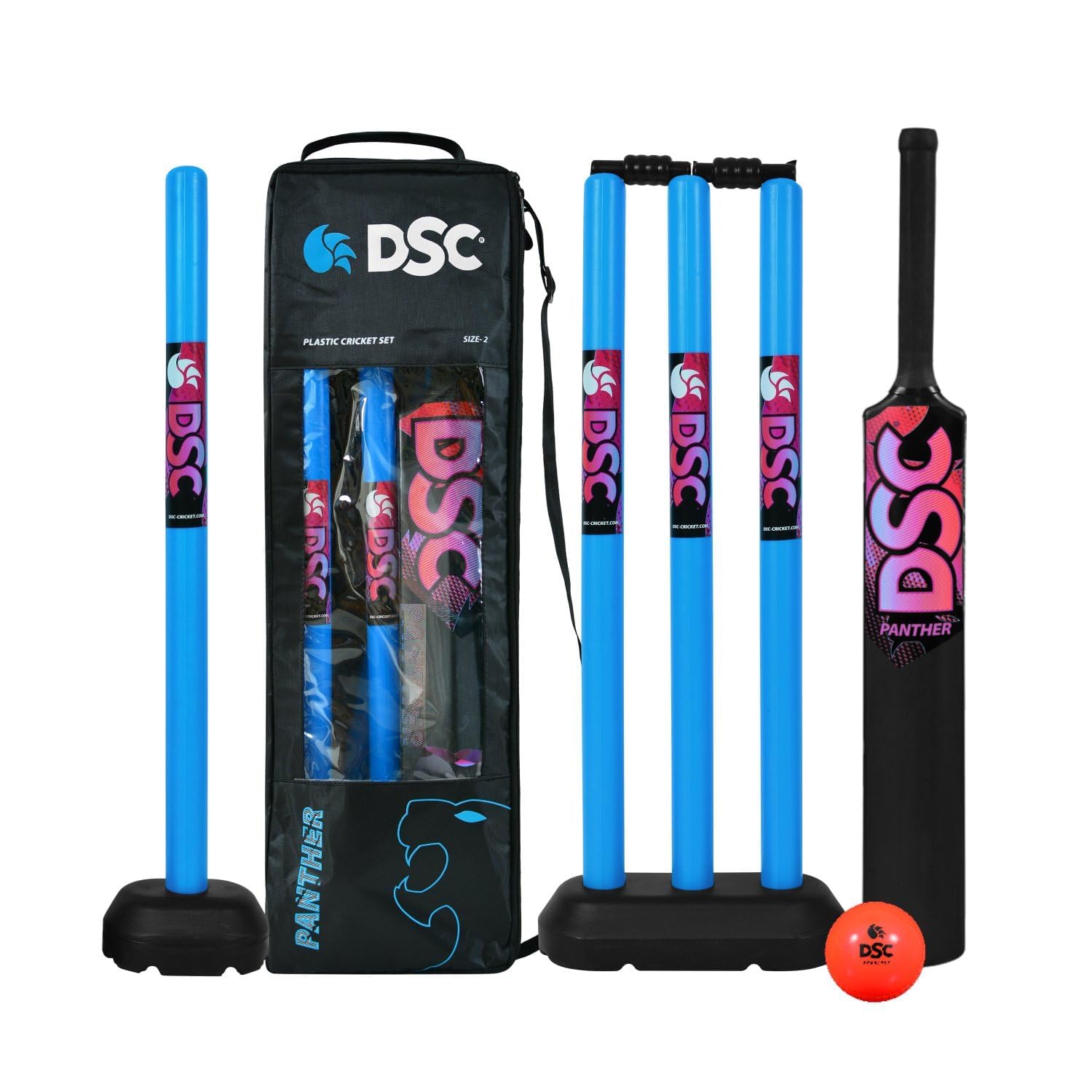 DSC Panther Plastic Cricket Set - Ideal for Tennis and Gully/Turf Cricket Bat, Size - 2