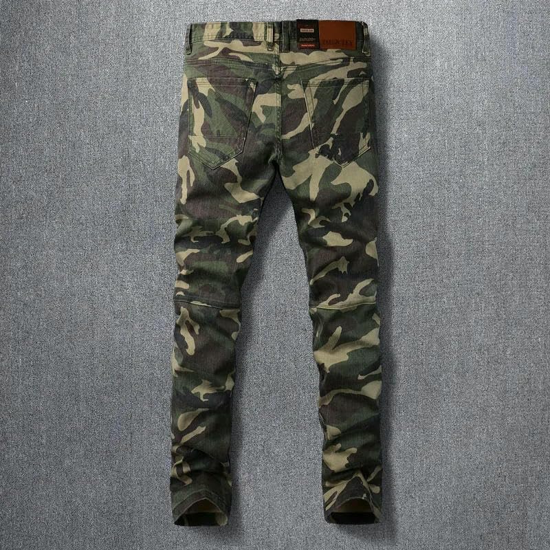 Men Jeans Camo1 Stretch Slim Fit Vintage ​​Trousers Mens Side Pocket Spliced Hip Hop Denim Pencil Pants2