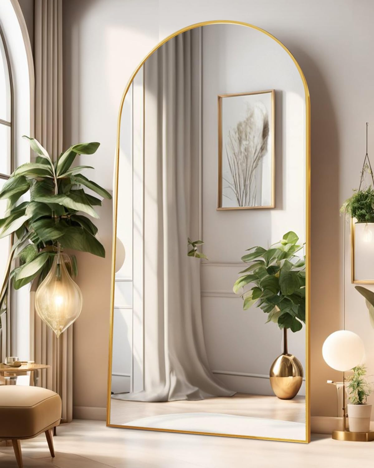Full Length Mirror with Stand, 47"x91" Floor Mirror Freestanding, Arched Wall Mirror, Oversized, Wall Mounted Mirror for Bedroom (Gold) - Image 3
