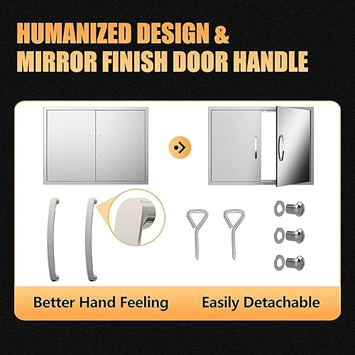 Miniatura 4 de KODOM Puertas de cocina al aire libre de 30 pulgadas de ancho x 21 pulgadas de alto, puertas de acceso dobles para barbacoa, puertas de acero