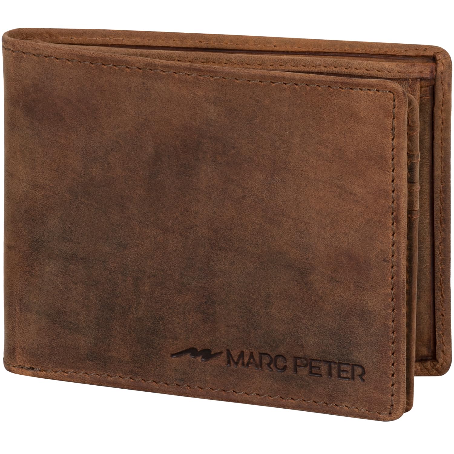 Marc Peter® Hanover - Cartera de piel auténtica para hombre con protección RFID, 10 compartimentos, Bronceado vintage con compartimento Airtag, MIT AIRTAG-FACH, Clásico