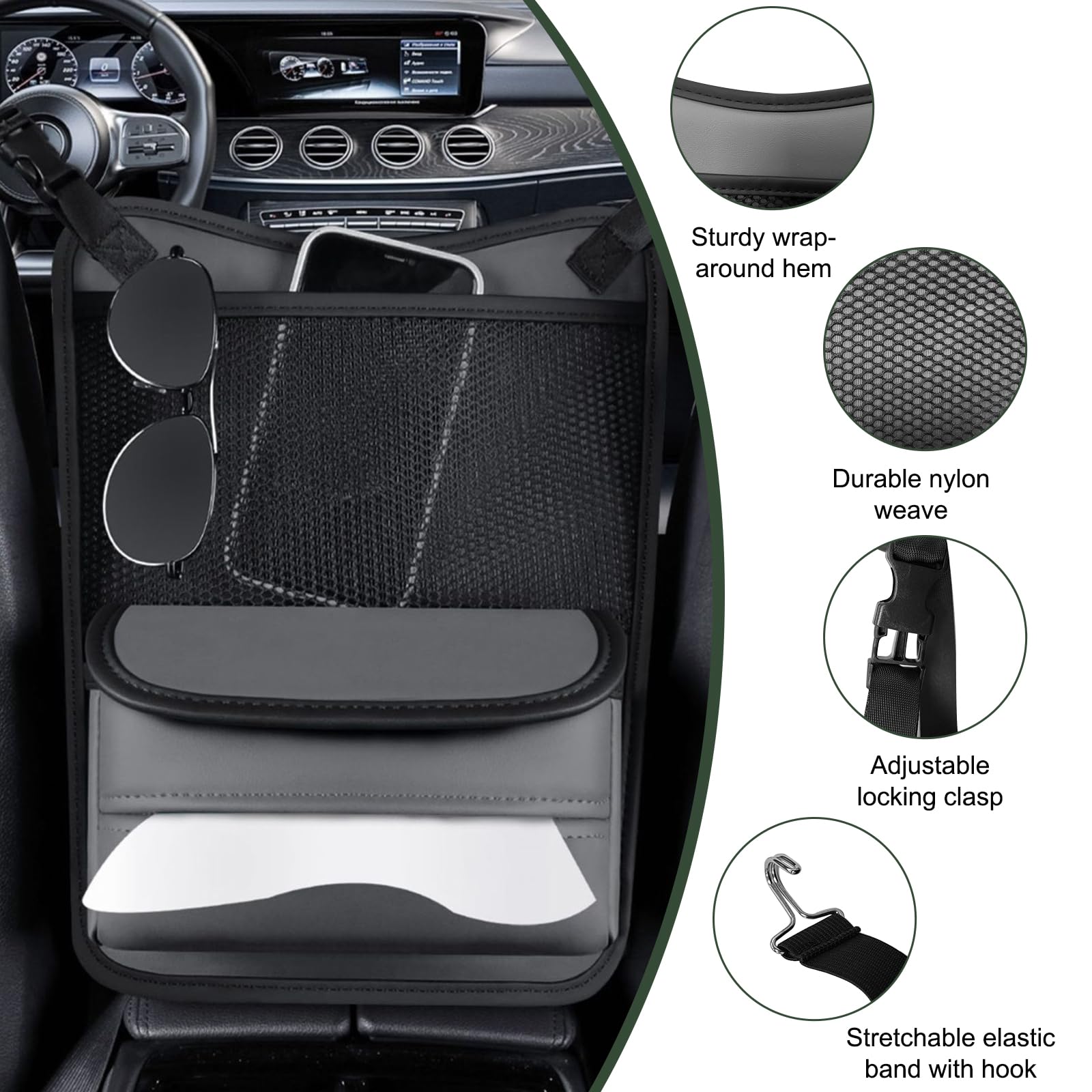Ohleats Auto-Organizer Nappaleder Handtaschenhalter große Kapazität Automobil-Konsolentasche Autozubehör (grau)