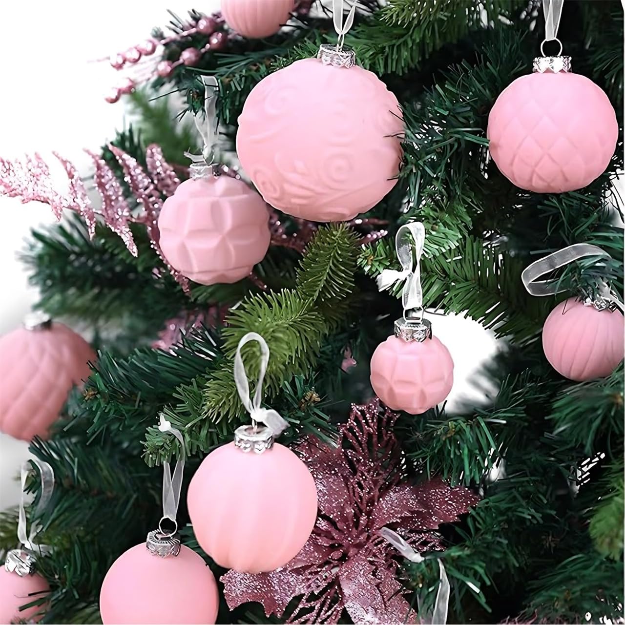 Weihnachtskugeln, bruchsicher, beflockt, Kunststoff, Ornamente für Urlaub und Heimdekoration, 46 Stück
