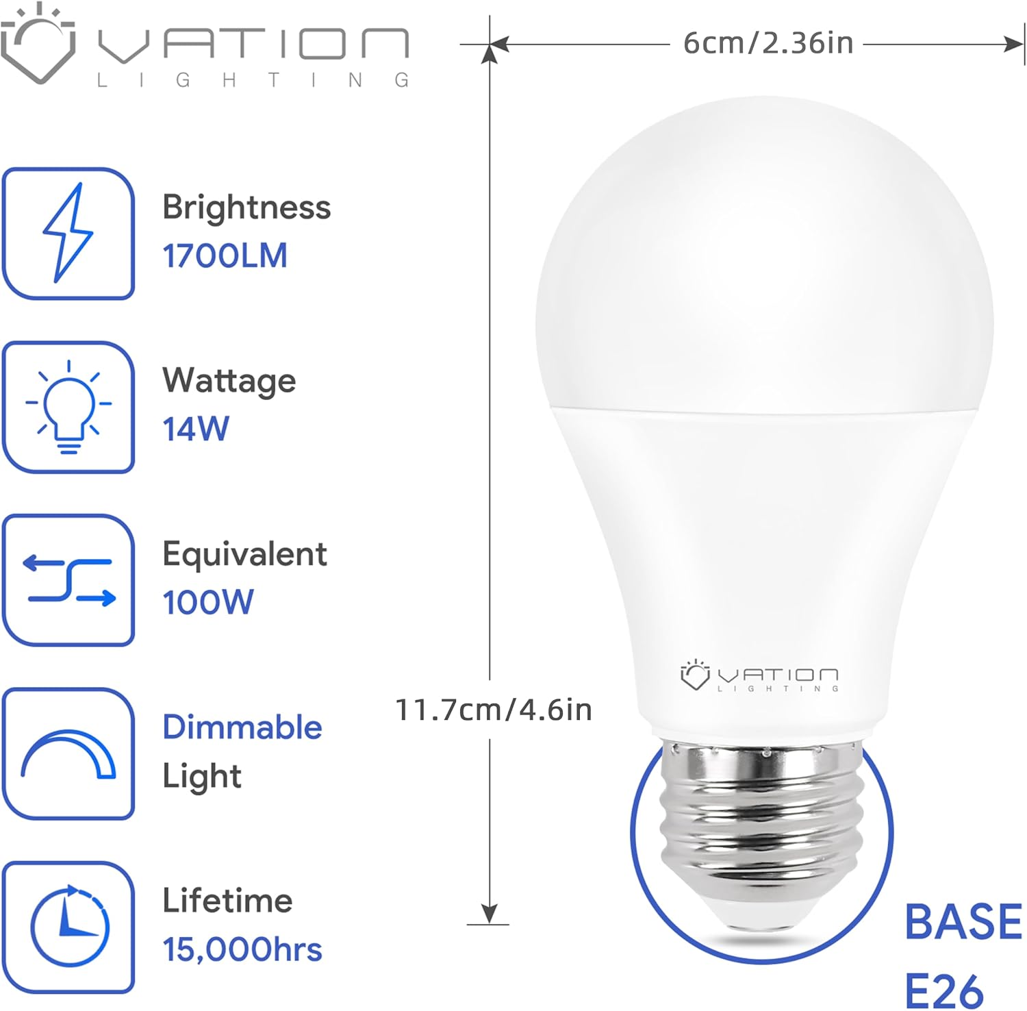 A19 Dimmable LED Light Bulbs 5000K Daylight White 100Watt Equivalent 6 Pack image 2