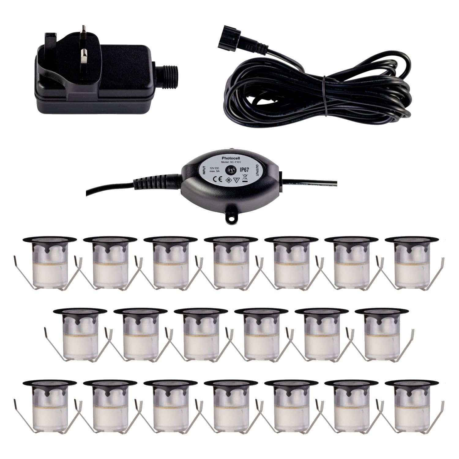 First Choice Lighting Set Of 2030mm Black Ip67 Cool White Led Decking Kit Photocell from B&Q