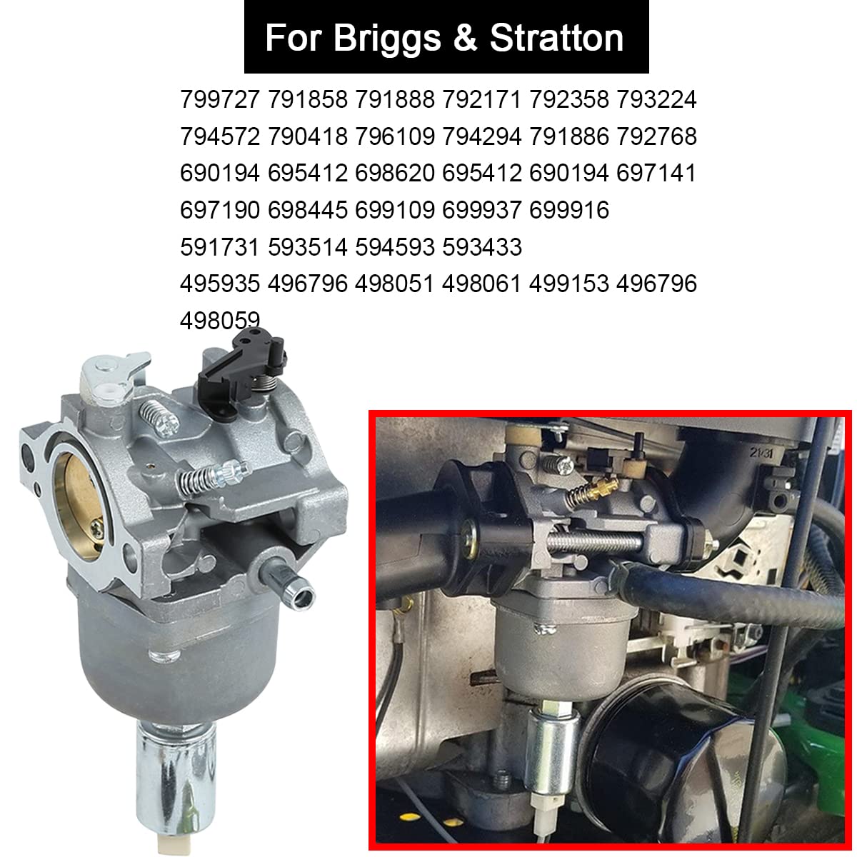 ZAMDOE Carburador 799727 para Briggs & Stratton 698620 690194 791886 799727 695412 792768 496796 499153, 287707 287777 28N707 28N777 14HP 15HP 16HP 17HP 18HP Motores, con Kit de Ajuste
