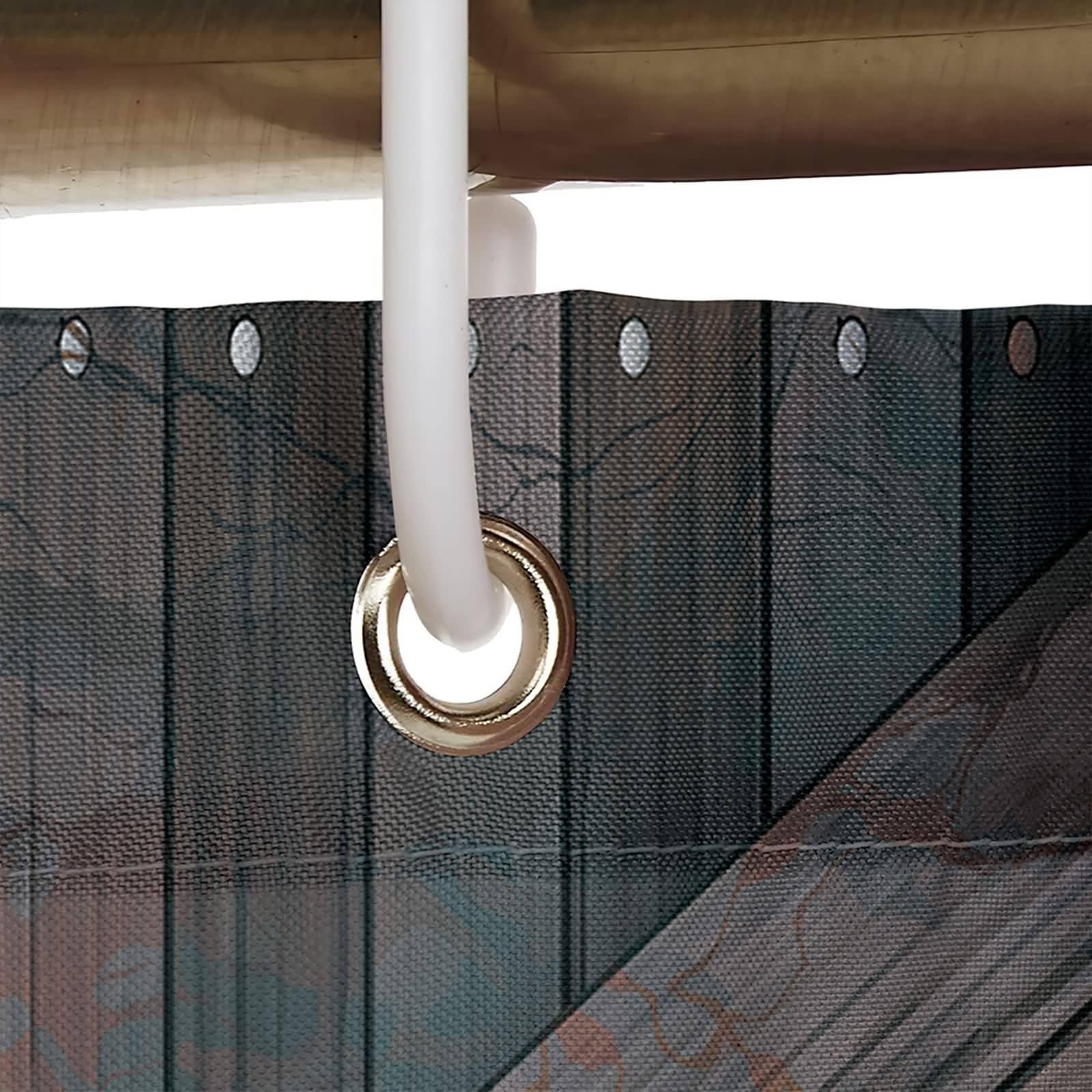Tenda Doccia 150 x 200 Tessuto Antimuffa, Poliestere Marrone grigio Porta di legno della fattoria Tenda vasca da bagno, lavabile, asciugatrice rapida