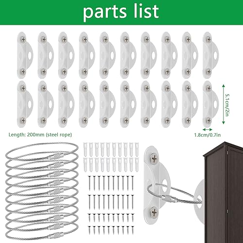 Miniatura 9 de Juego de 10 anclajes de muebles antipunta, anclajes de metal para muebles, anclajes de pared seguros para muebles de 400 libras, resistentes a