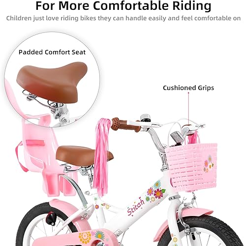 Miniatura 4 de JOYSTAR Bicicleta para niños de 2 a 7 años sin freno de mano doble de 12, 14 y 16 pulgadas, bicicleta de princesa para niñas con ruedas de