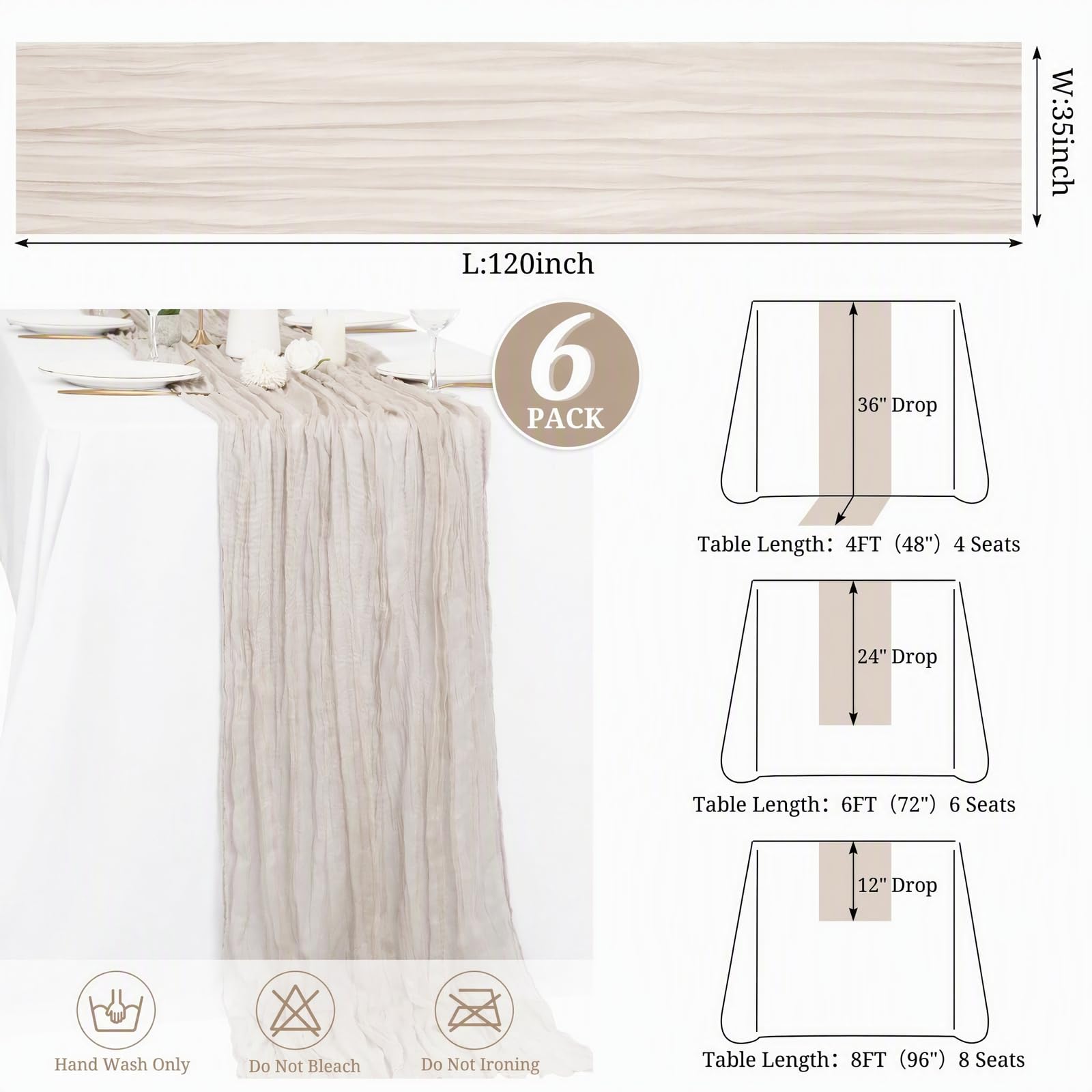 Chemin de Table Gaze Lot de 6 Marron Gris 90 × 300 cm Mariage