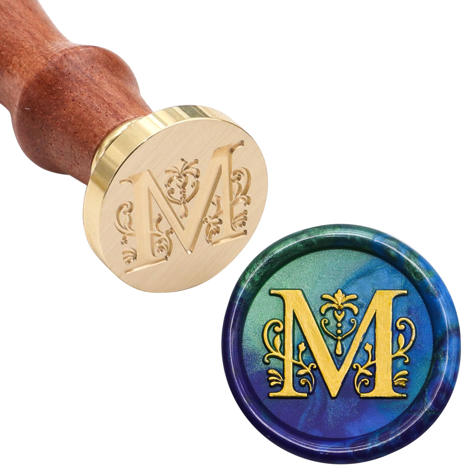 SWANGSA Wachssiegelstempel-Set, Buchstabe M, klassischer Retro-Buchstaben-Siegelstempel mit 200 Siegelwachsperlen, Set für Hochzeitseinladungen, Karten, Umschläge, (M)