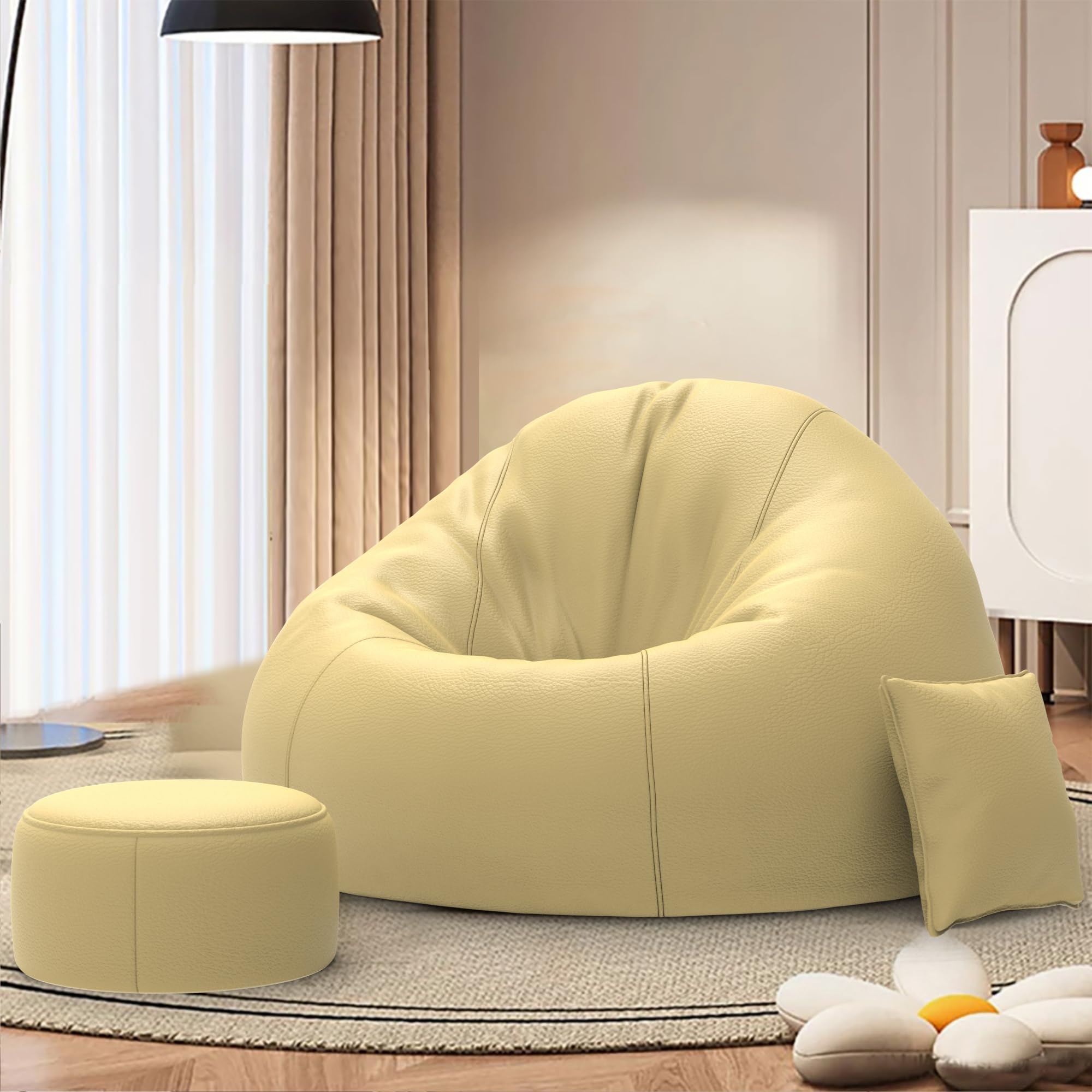 Biggie Bean Bag with Beans Filled 4XL Bean Bag Sofa with Free Cushion and Footrest - Official : DreamSofa Combo (Matching Color : Regular, Cream)