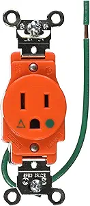 Leviton 15A 125V Narrow Body Single Receptacle, Straight Blade, Hospital Grade, Isolated Ground, 8210-IG, Orange