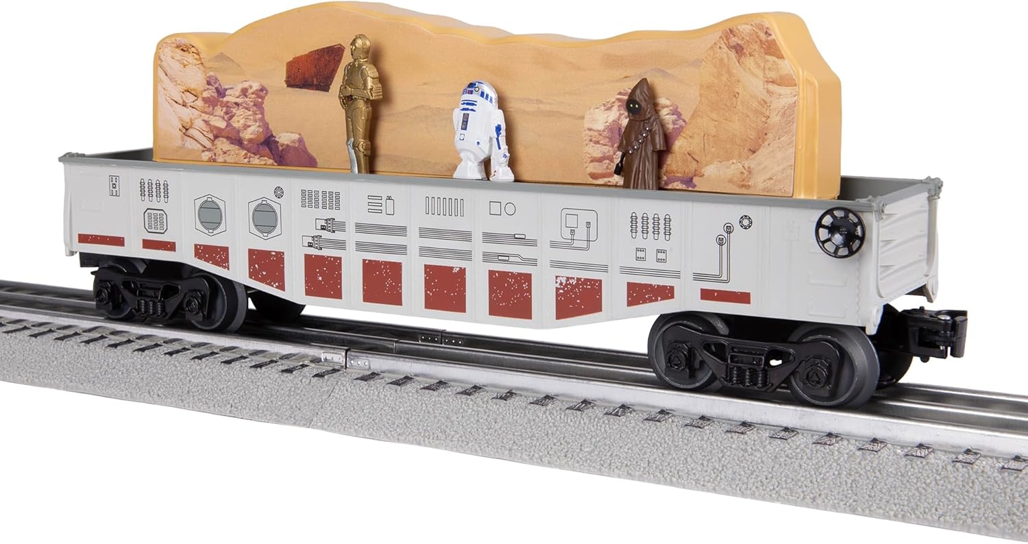 Lionel Star Wars R2-D2 & C-3PO Chasing Gondola Car O Gauge Train Car – Animated Droids & Jawa Moving Figures, Operating Couplers, Diecast Trucks, Model Train Accessory, Ages 14+