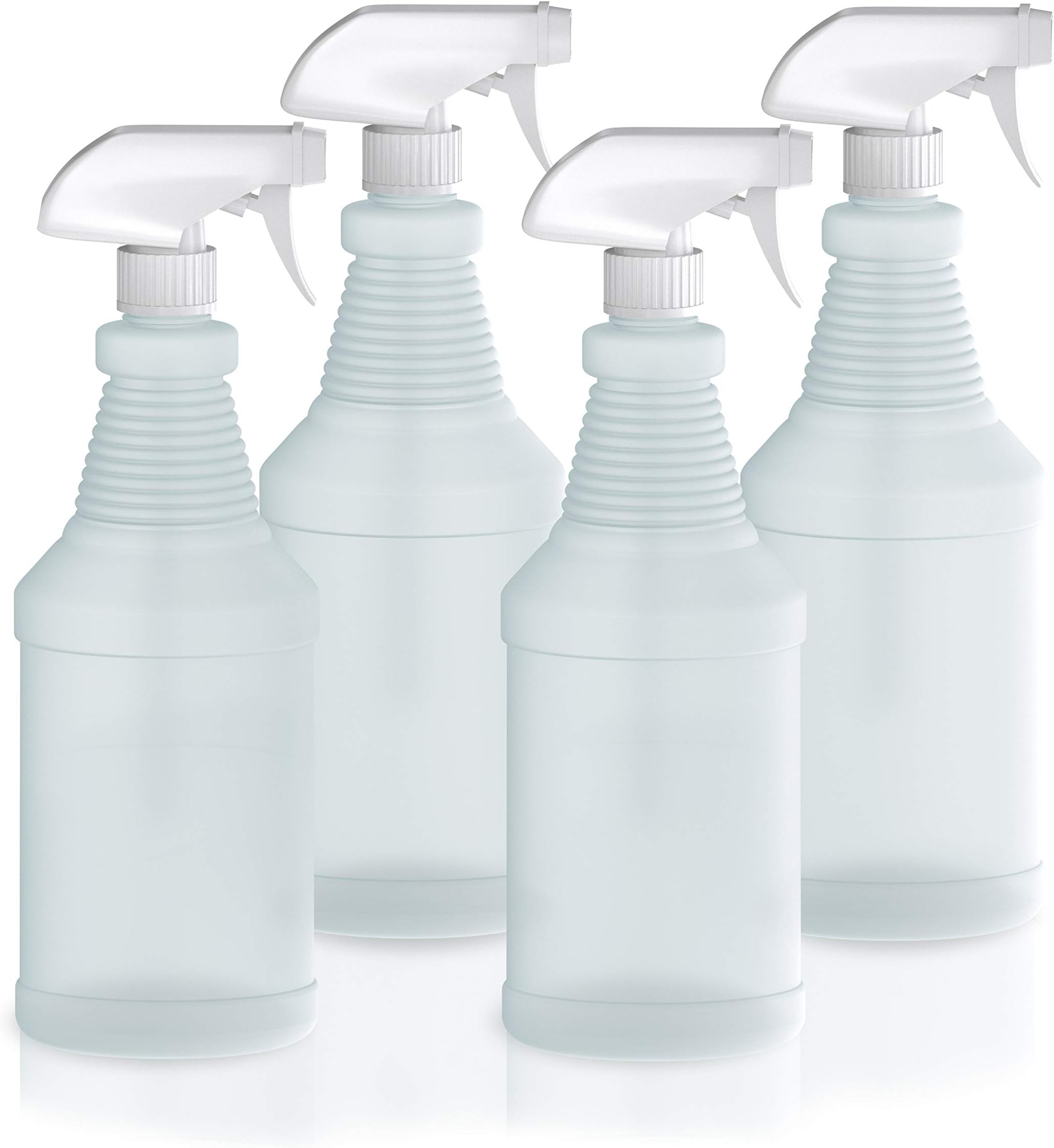 Plastic Spray Bottles - 32 oz Empty Bottles for Cleaning, Plant Watering, Animal Training - No Clog & Leak Proof Heavy Duty Sprayers - 4 Pack