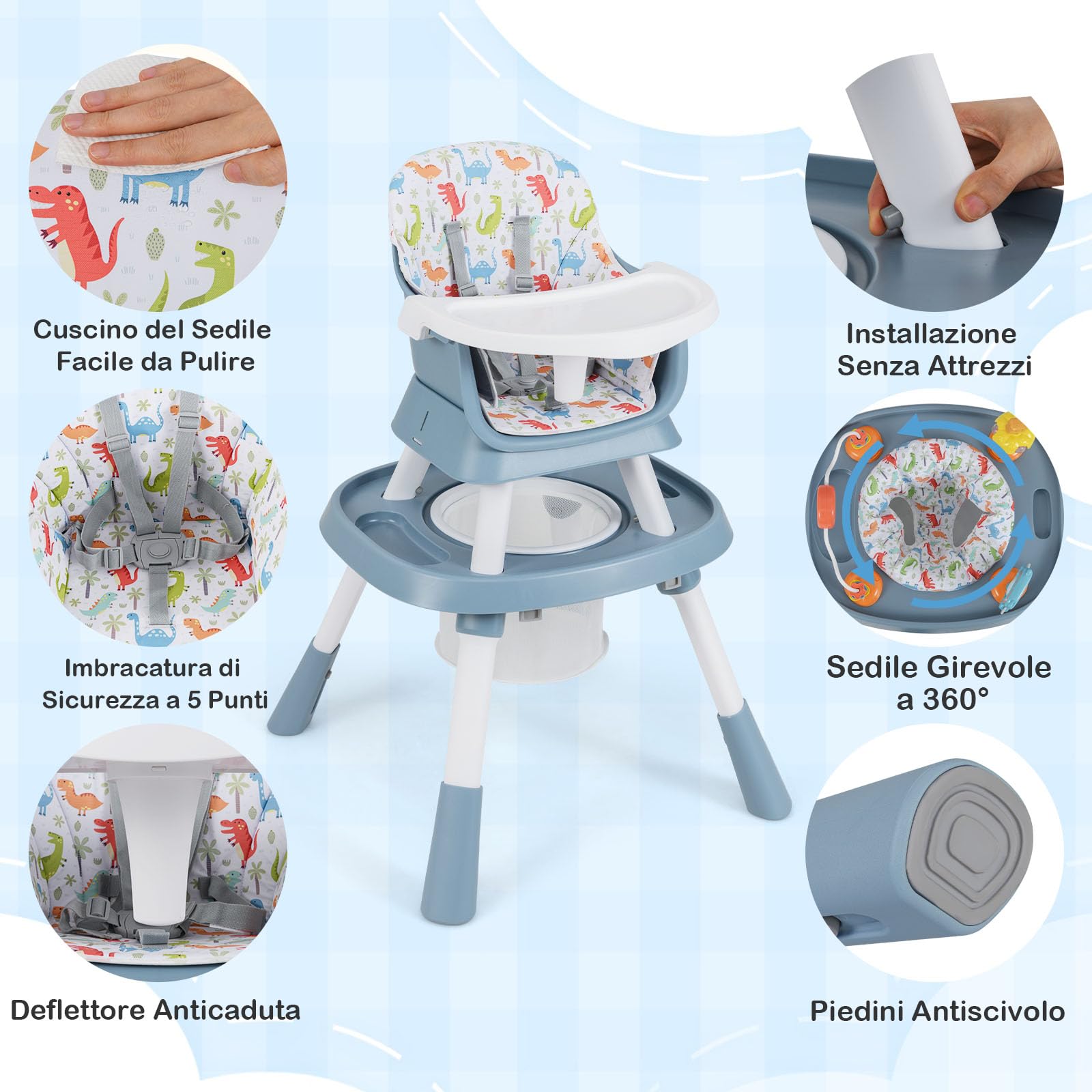 COSTWAY Seggiolone Pappa per Bambini 16 in 1, Seggiolone Convertibile con Cintura e Vassoio Rimovibile, Sedia Evolutiva per Neonati 6-36 Mesi con Piano Bifacciale, 3 Giochi e Cestino (Verde)