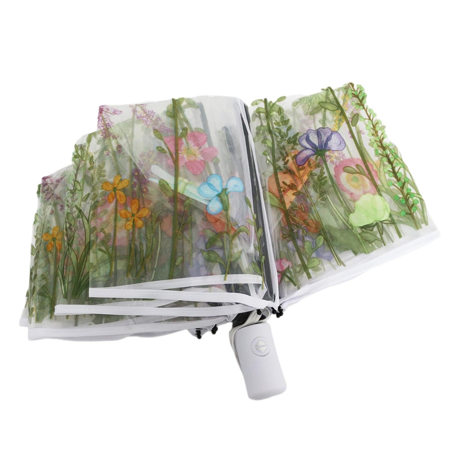 Paraguas transparente automático plegable portátil y resistente con toldo floral 8