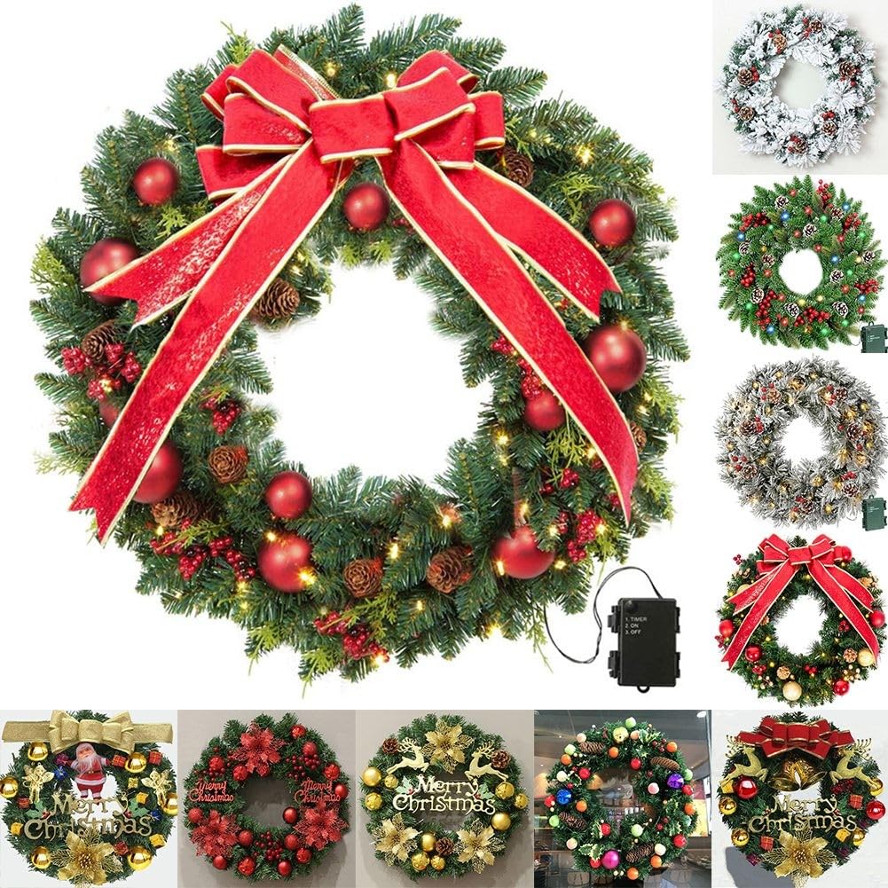 Corona de Navidad de 60 cm con diseño de linterna, guirnalda festiva de vid para decoración de puerta de pared, adorno de Navidad artificial
