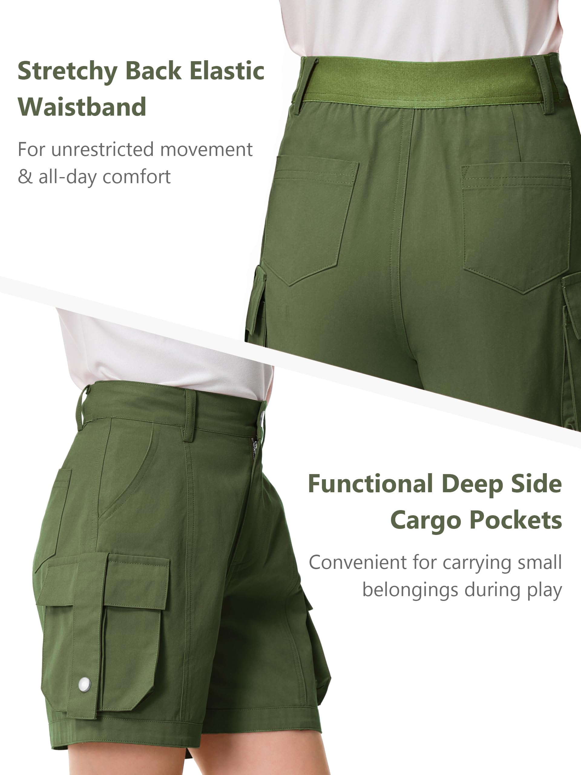 Rolanko Pantalones Cortos Cargo para Niñas, Algodón Ligero con Cintura Semi Elástica, Shorts Uniformes de Verano