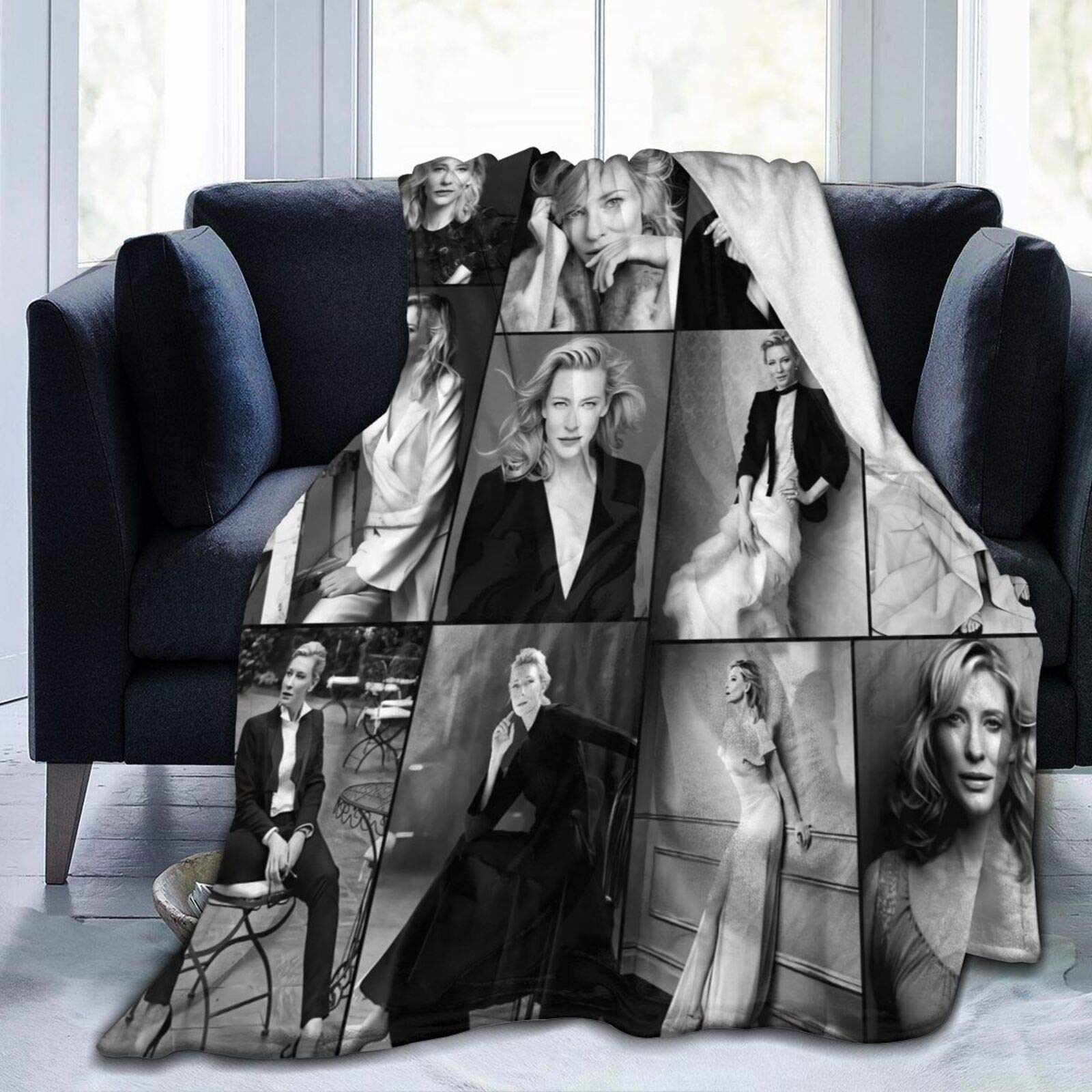 Throw Blanket Cate Blanchett Soft Fleece Blanket for Bed Sofa Couch Office Travelling Lightweight Soft Flannel Blankets for Home (Black, 50"x40")