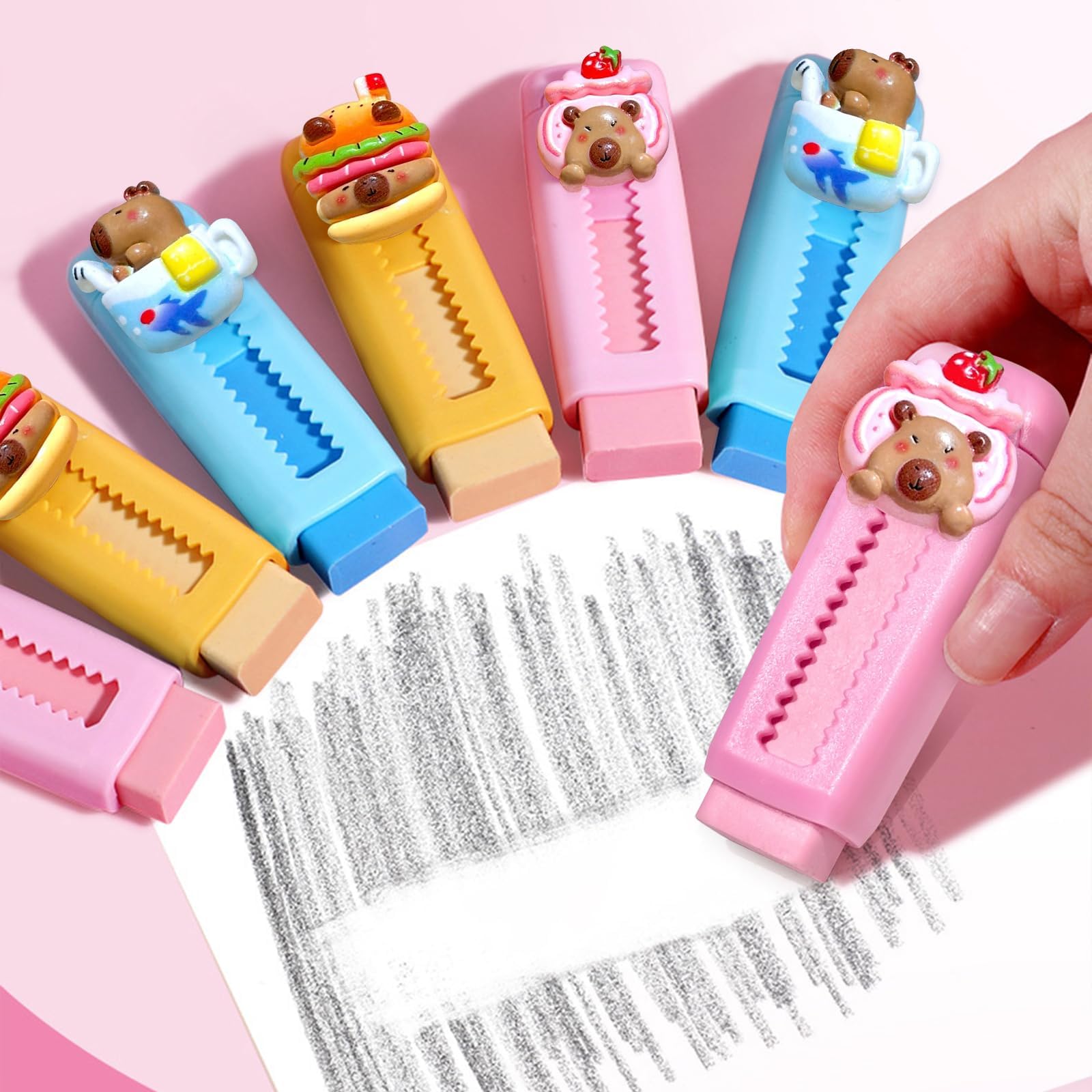 4 Pack Animal Eraser Sliding Push Pull Capybara Eraser Retractable Rubbers Erasers Capybara Rubber for Students Homework School Classroom Rewards Prizes Party Favors - Image 3