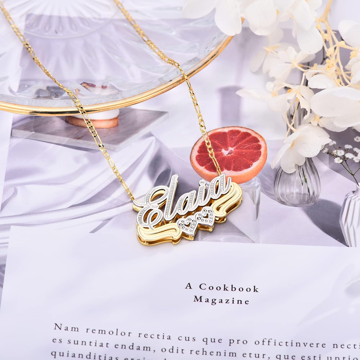 Name Necklace Double Plated Nameplate Two Tone Gold and Silver Heart Custom Necklaces Personalized Double Layered Design Letter Heart Choker Jewelry Gift for Women Lover Men - Image 3