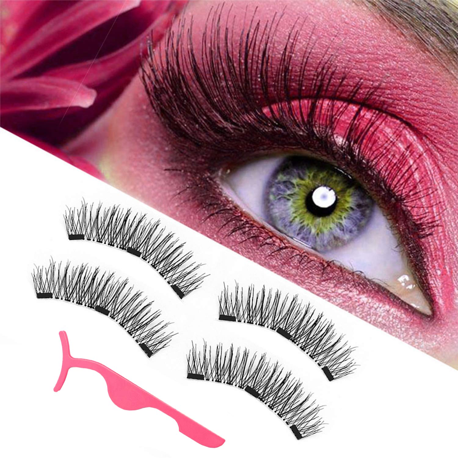 magnetic eyelashes, magnetic lashes, New upgraded triple magnet eyelashes, 3D fiber lashes Natural look, No glue, easy to wear and Reusable (1 pair and 1 applicator)