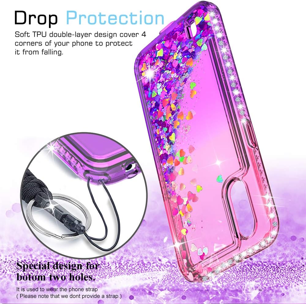 LeYi Compatible with Samsung Galaxy A01 Case with 2PCS Tempered Glass Screen Protector for Girls Women, Glitter Cute Clear Phone Case for Samsung A01, Gradient Pink/Purple
