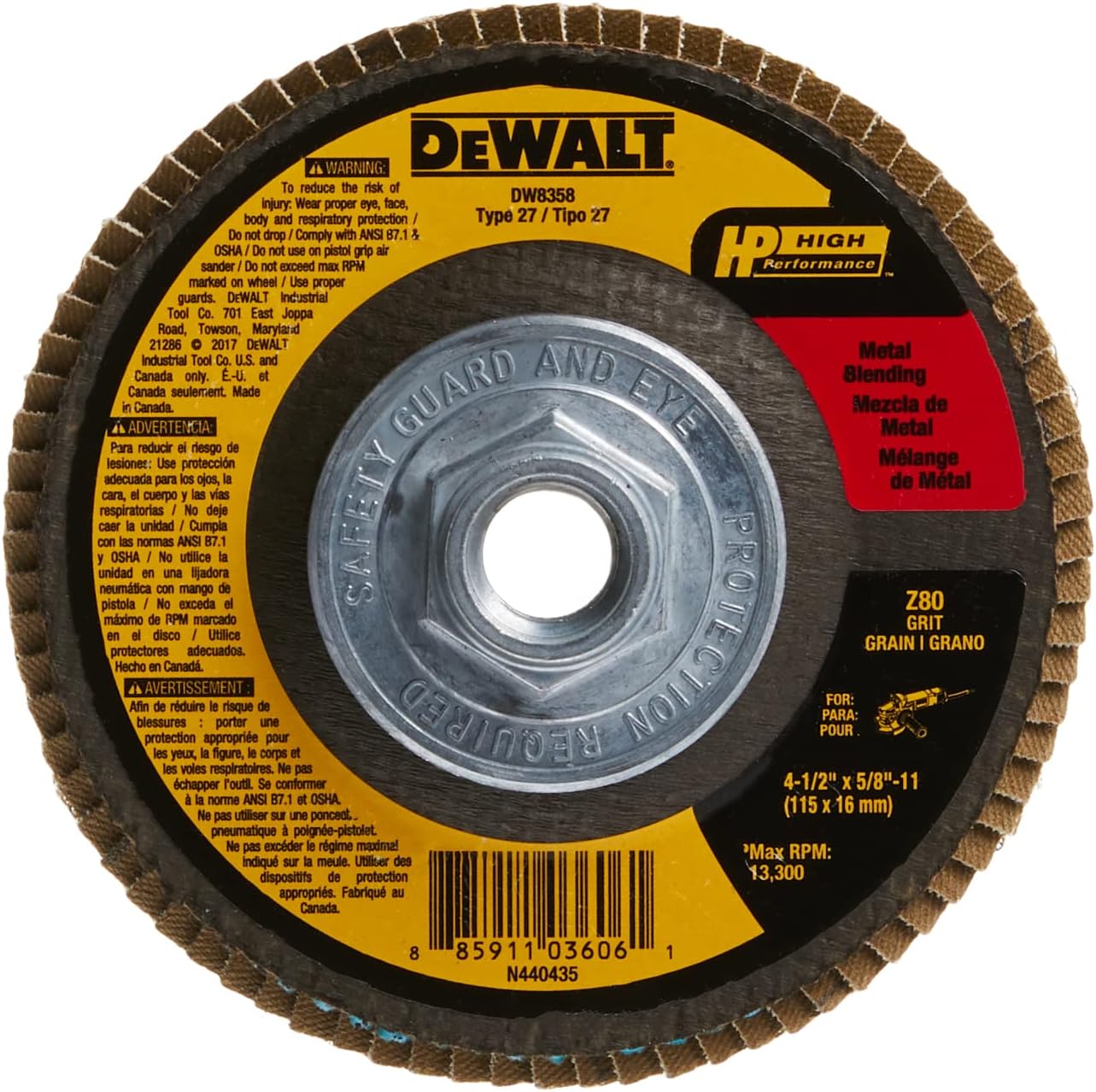 DeWalt DW8358 4-1/2-Inch by 7/8-Inch-11 80 Grit Type 27 Flap Disc