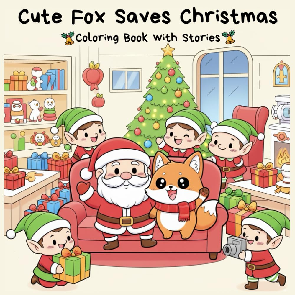 Cute Fox Saves Christmas: Kid's Coloring Book with Stories: A Christmas Coloring Adventure for Kids