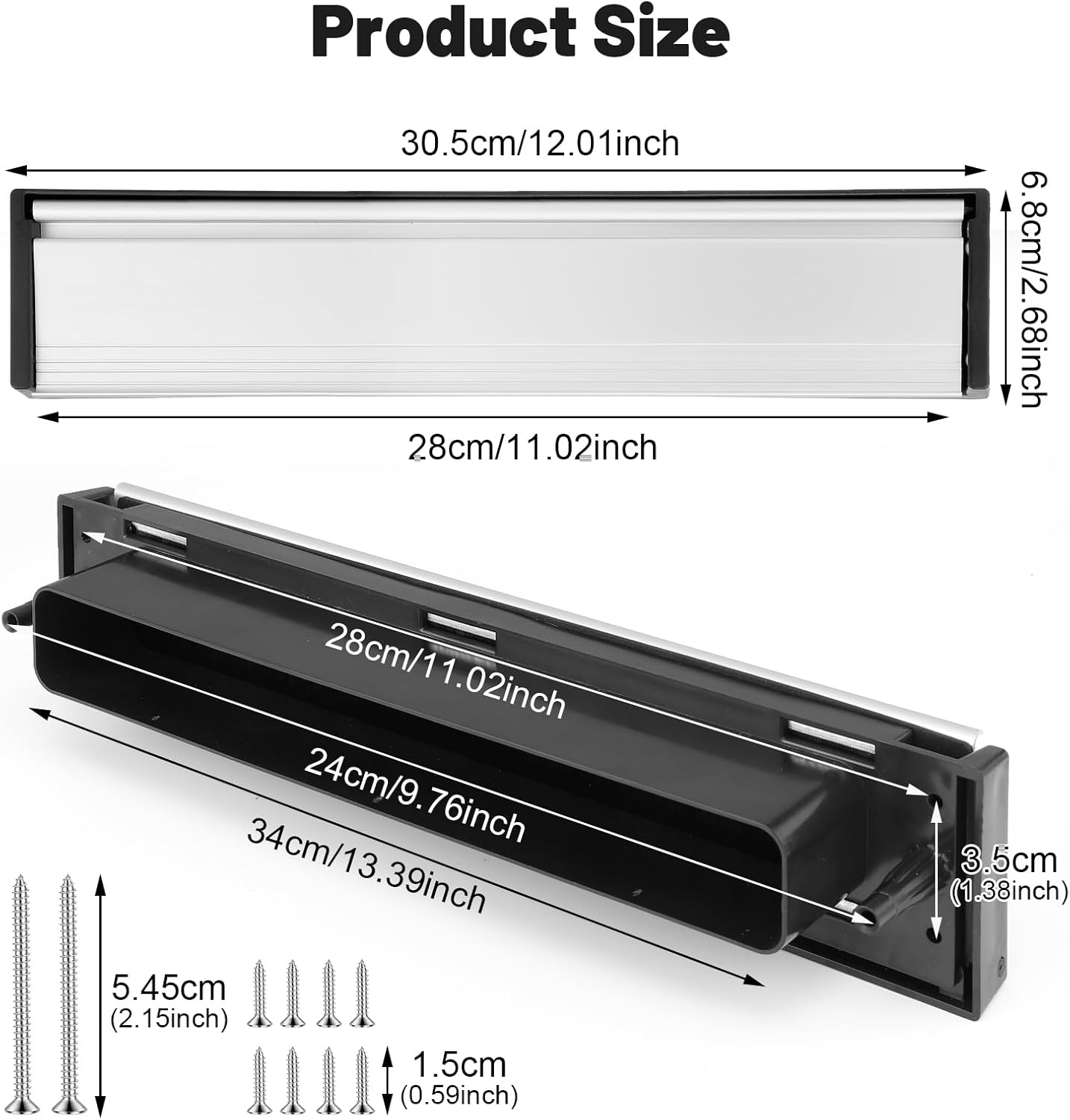 1 Set Letterplate for Front Door, 12 Inch Zinc Alloy Mail Slots Cover with Mail Catcher Bag Door Letterbox for Wooden, Composite Doors