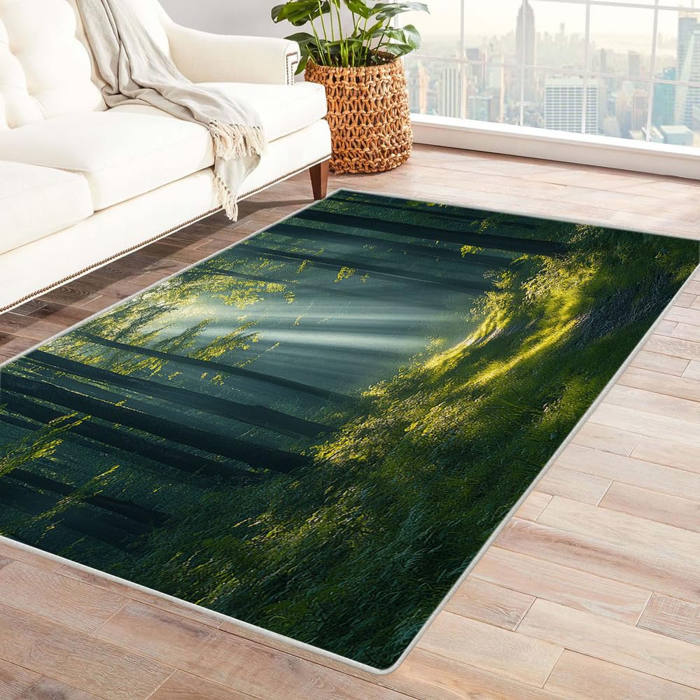 Tapis 3D forêt verte pas cher carpette flanelle douce salon chambre enfant 60x90