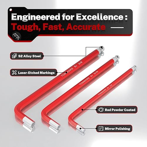 Miniatura 5 de TOMMARS Juego de llaves hexagonales, extremo de bola magnética, acero S2 con mango en T, llave Allen, juego de llaves Allen SAE (1/16"-3/8")