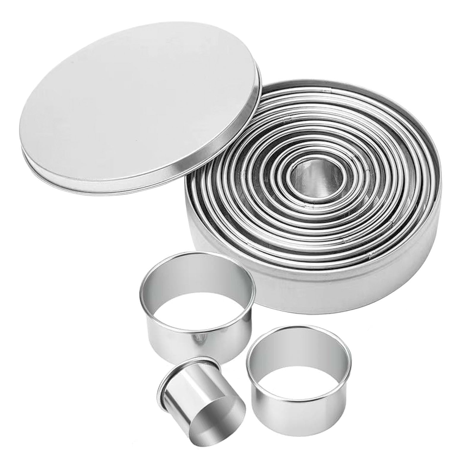 Febbya Stainless Steel Cookie Cutter Set,11 Pcs Pastry Cutters Round Cookie Cutters,Circle Biscuit Cutters,for Pastry Donut Fondant Baking DIY Cake