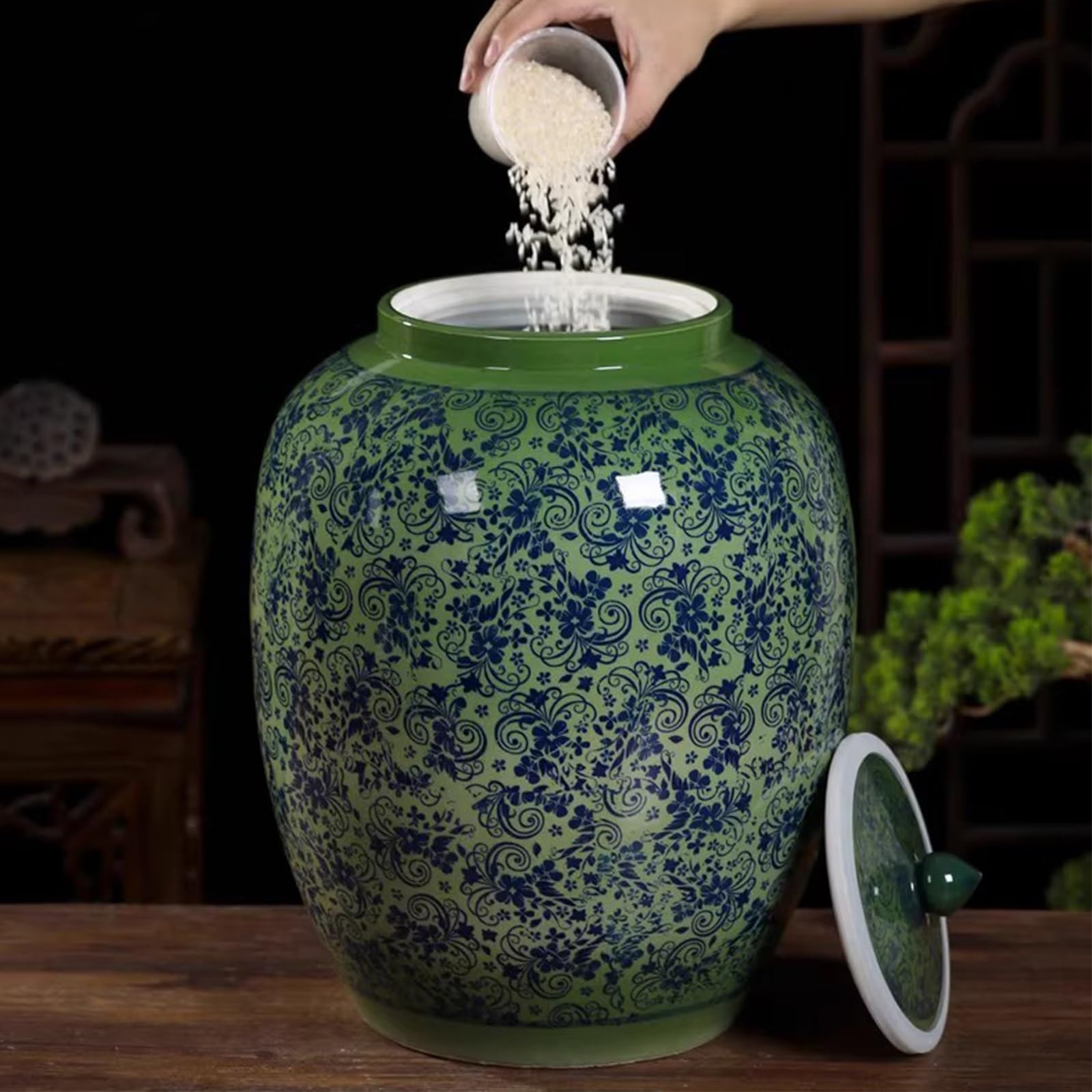 Ceramiczny słoik do przechowywania żywności z pokrywką, hermetyczny dozownik ryżu, trwały ceramiczny pojemnik na ziarna, przekąski, cukierki, ziarna kawy i nie tylko